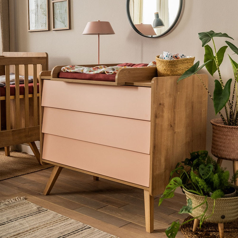 Antoine Changing Table, Oak/Light Pink