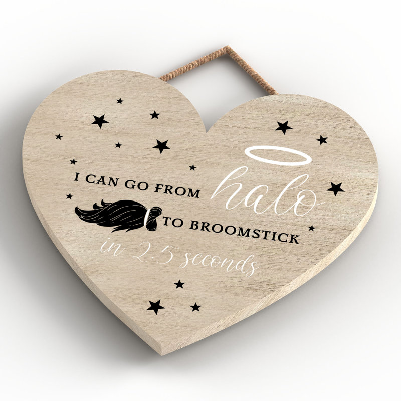 Witch I Can Go From Halo Wooden Heart Plaque, 6.2cm H x 10cm W x 0.5cm D