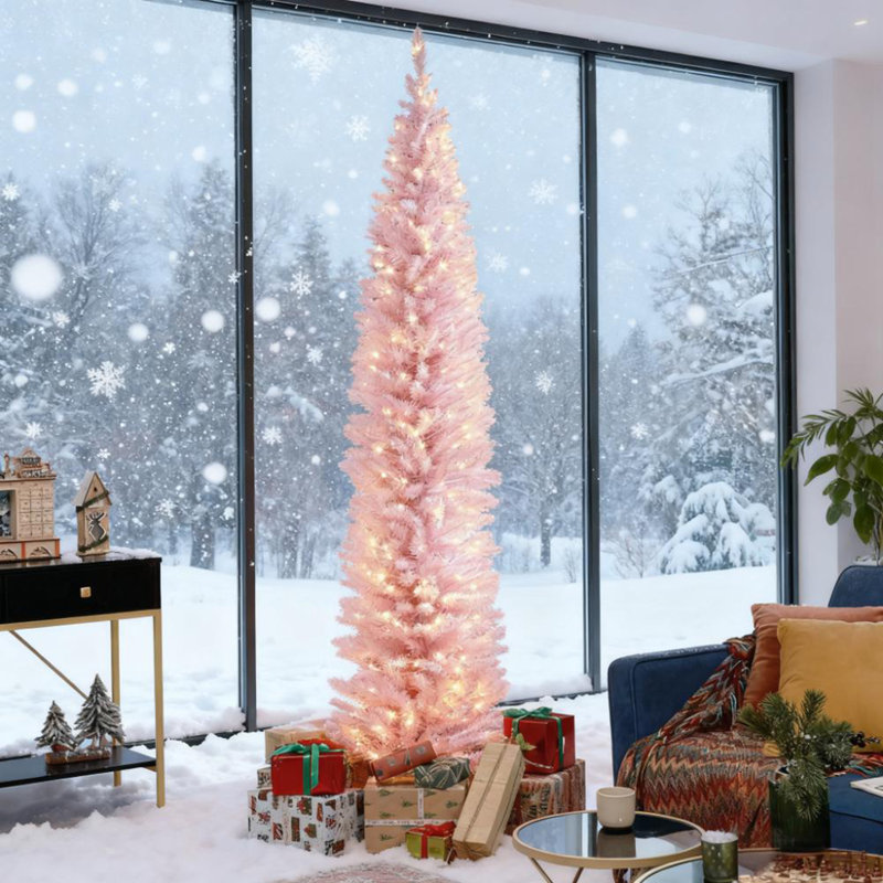 Arbre de Noël 8 pi avec crayon, rose, H 8 pi, Rose