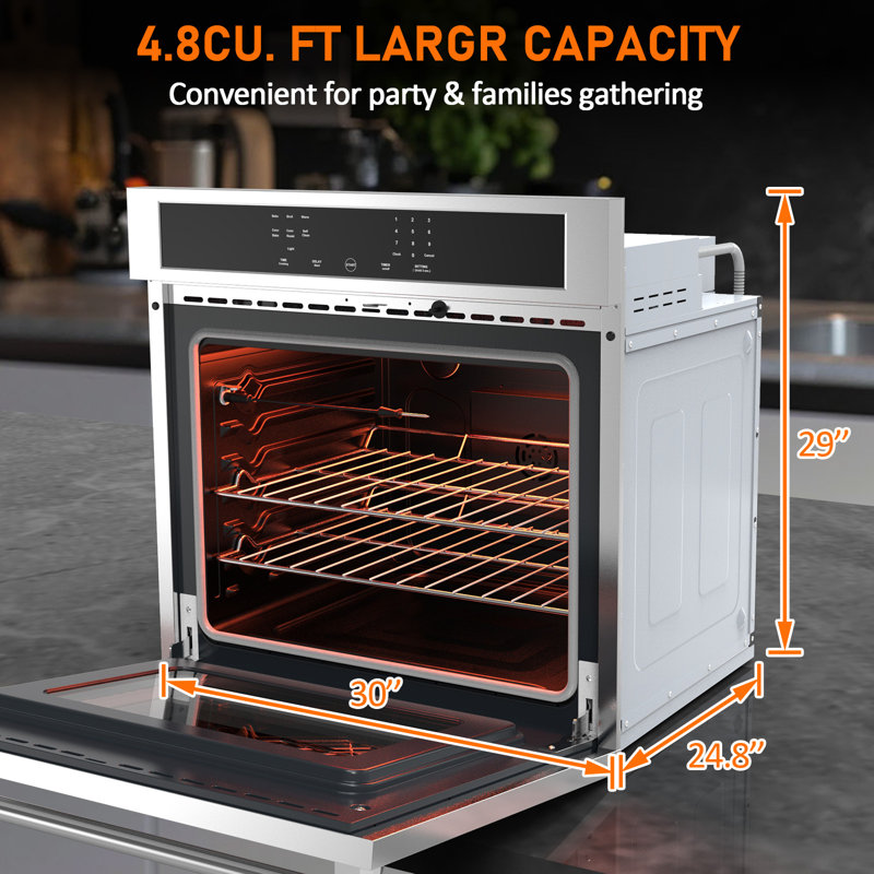 30" Built-in Electric Single Wall Oven, 4.8 Cu.ft Convection Oven with Touch Control, Broil Bake Roast Modes, Self-Cleaning, Safety Lock, Delay Start, 3800W 240V, Stainless Steel