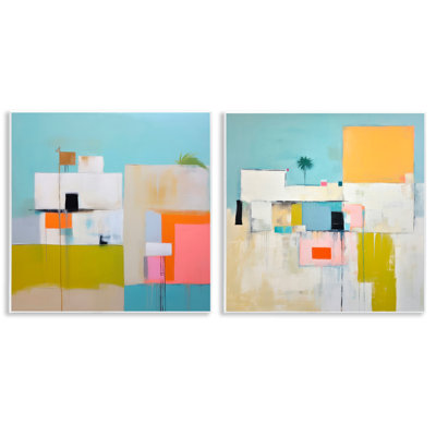 Abstract Square Block Apartment  2 PC Wall Plaque Art Set by Irena Orlov