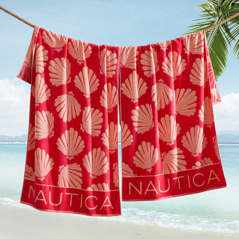 Nautica Rope Stripe Cotton Reversible Blanket, Coquillage, bord de mer