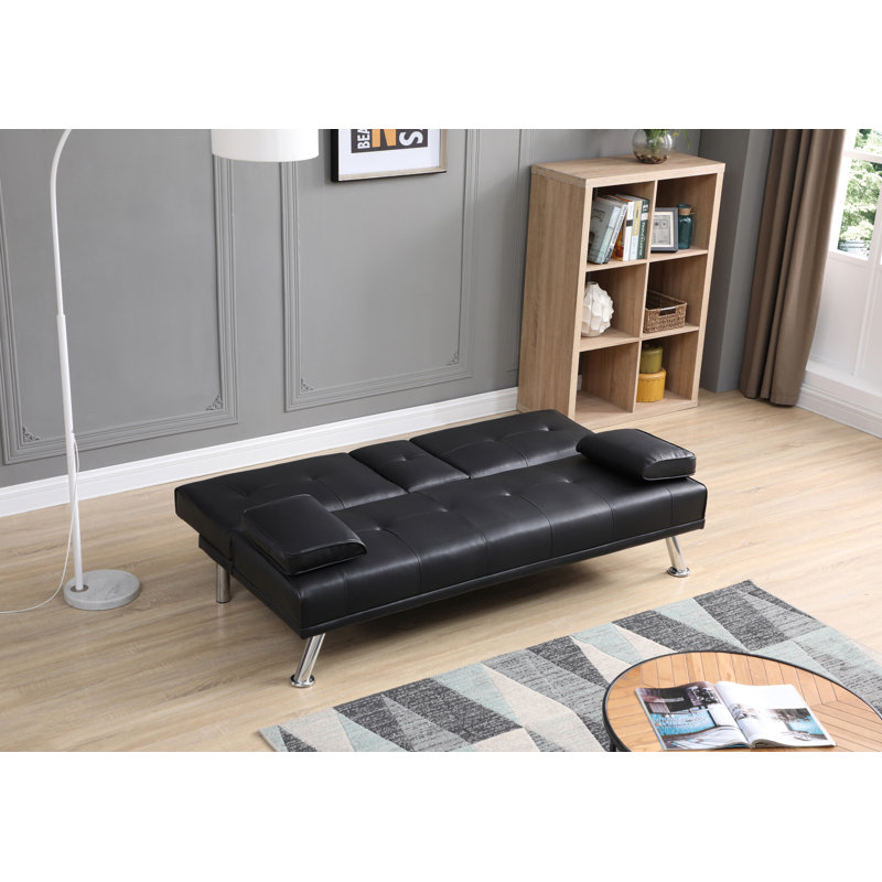Barringer Twin 66'' Upholstered Convertible Sofa, Black Faux Leather