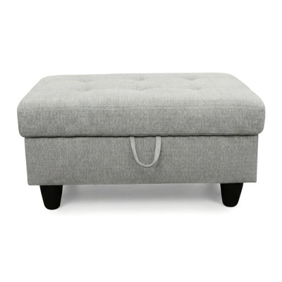Grey Linen Tufted Storage Ottoman Bench, Rectangular Upholstered Ottoman With Safety Gas Hinge, Multifunctional Footrest Stool For Living Room, Bedroom, Entryway