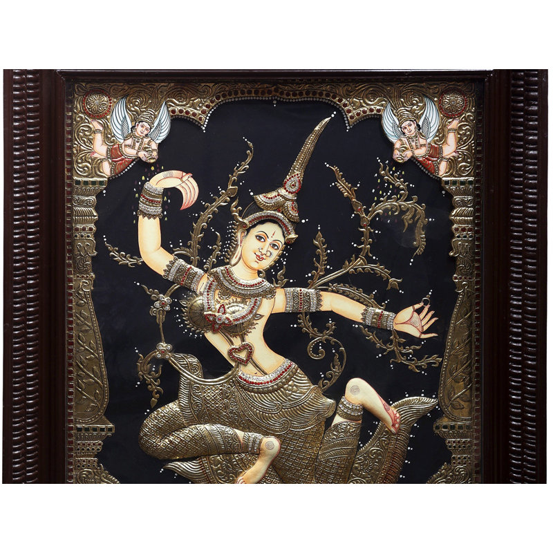 Devi Sita Tanjore, peinture dans l'idiome des peintures murales du temple thaïlandais | Couleurs traditionnelles avec or 24 carats