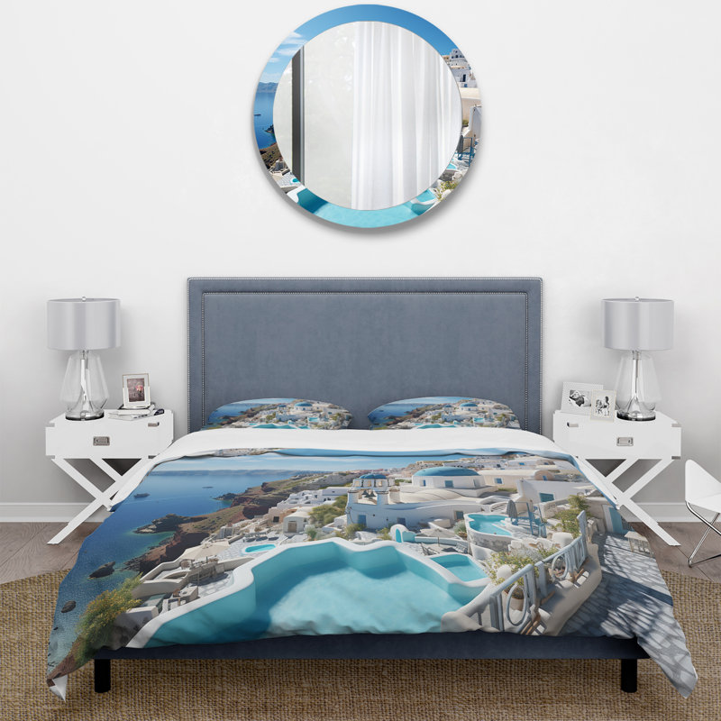 Grèce Grèce Santorini Dreams I - Ensemble de housse de couette Paysages - Microfibre de polyester