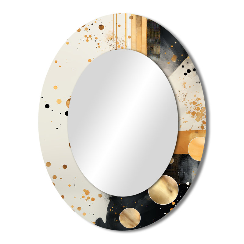Doré et gris Sunset Collage II - miroir mural ovale moderne gris, H 43 po x l 33 po
