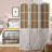Bigham Beige Wood Hinged Foldable Partition 3 Panel Room Divider Screen w/ Burlap Window Pane Design