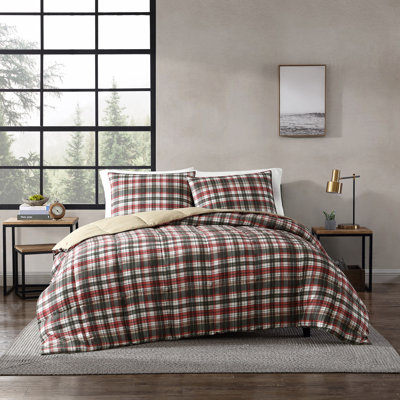 Ensemble d'édredon en microsuède réversible rouge Textured Plaid Eddie Bauer