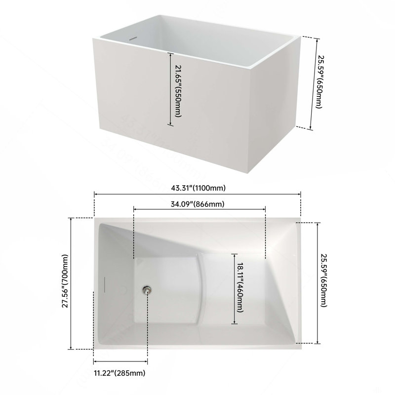 Baignoire de trempage autoportante en acrylique avec siège intégré - blanc brillant