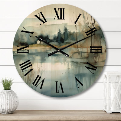 Summer Lake Landscape Illustration V - Lake Oversized Wood Wall Clock