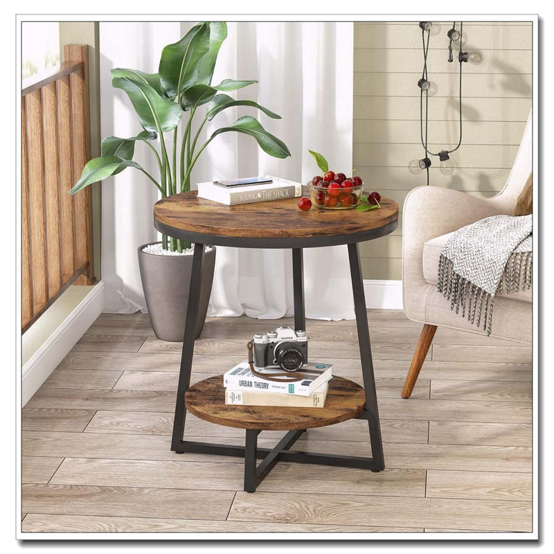 Table de bout industrielle à deux niveaux avec tablette de rangement