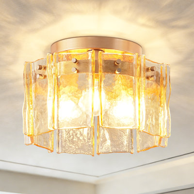 Modern 3-Light Amber Glass Flush Mount