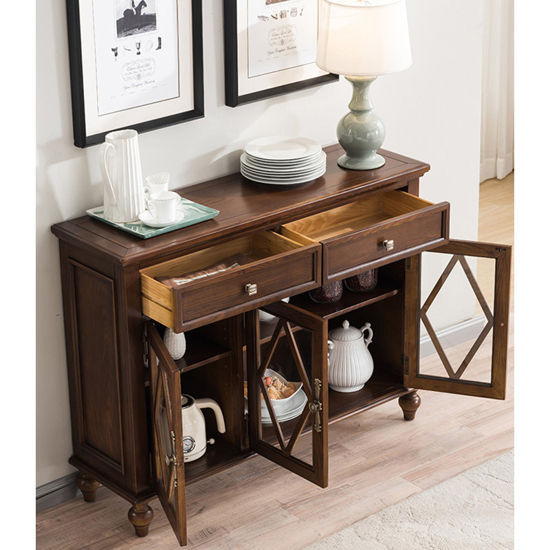Buffet en bois massif de style américain, 35.8" H x 47.2" W x 14.2" D