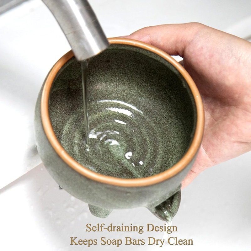 Porte-savon en céramique auto-drainant, vert avocat