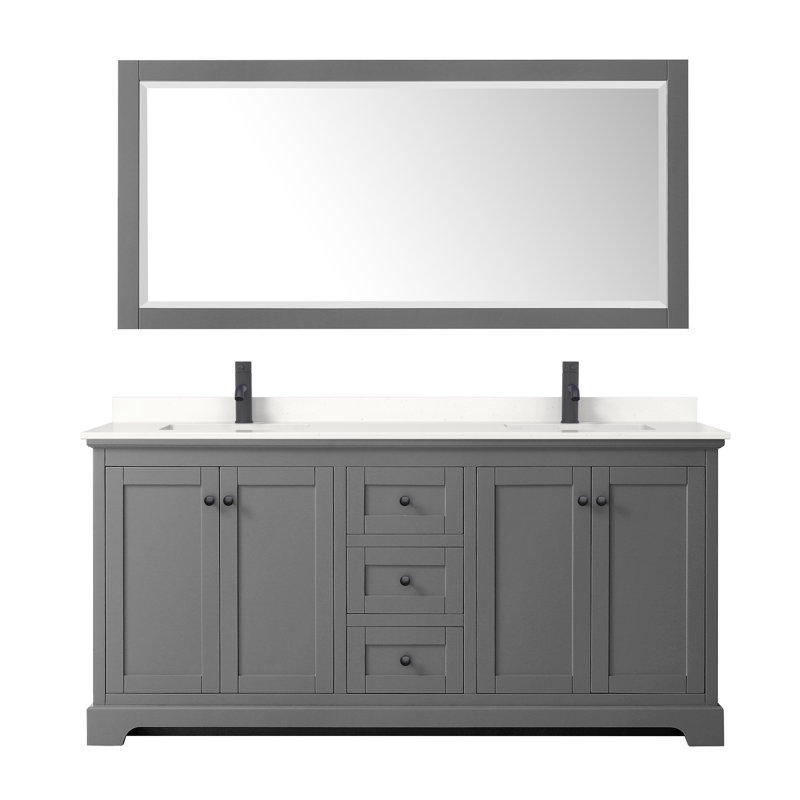 Ensemble de meuble-lavabo double 80 po Avery, Marbre de culture blanc, Gris foncé, Chrome poli