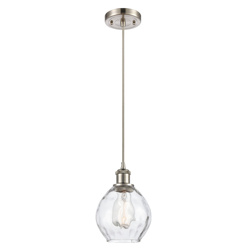 Luminaire suspendu simple à 1 lumière Jaron, Nickel satiné brossé, Ampoule DEL rétro de 3,5 watts