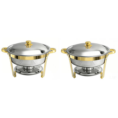 Round Stainless Steel Buffet Dishes for Home and Outdoor Catering, 2-Piece Set, Perfect for Parties and Gatherings