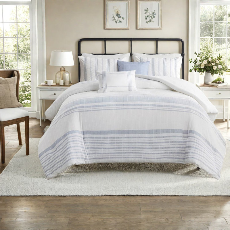 Ensemble de literie de style campagne moderne, jacquard en coton 5 pièces, confort à la maison