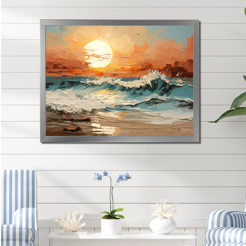 Poff - Décoration murale plage et océan, H 12 po x l 20 po x P 1 po, Cadre simple argenté