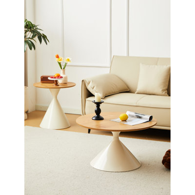 Table basse en bois blanc - bord courbé vers l'intérieur, paire de construction et design moderne en bois