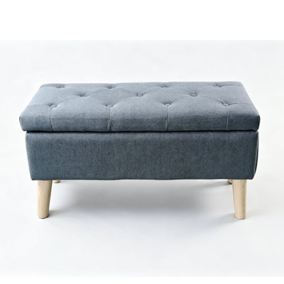 32" Wide Storage Ottoman Bench with Built-in Tray, Square Storage Ottoman for Extra Storage, Upholstered Footrest and End of Bed Bench