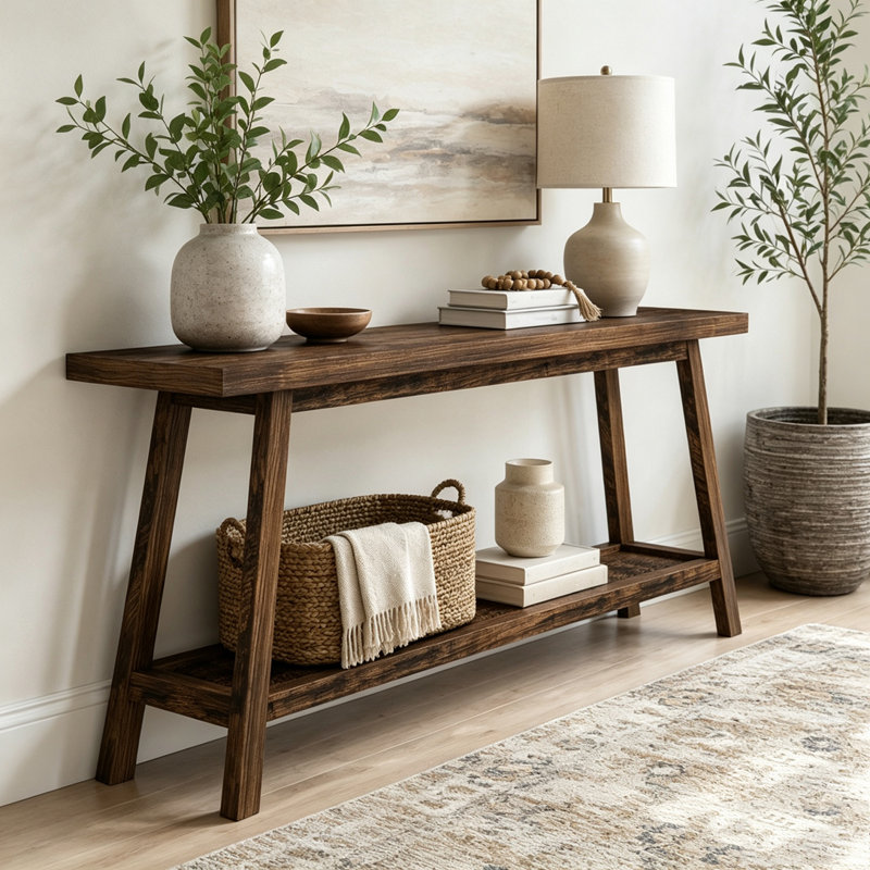 2-Tier Sofa Table,Console Table, Brown