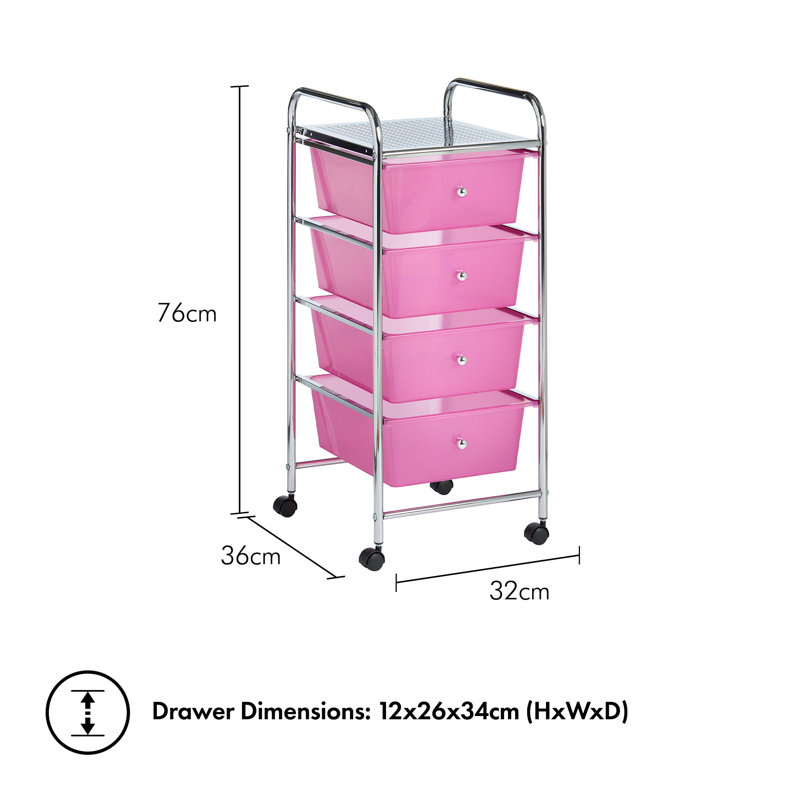 76cm H x 32cm W Utility Cart with Wheels, Pink