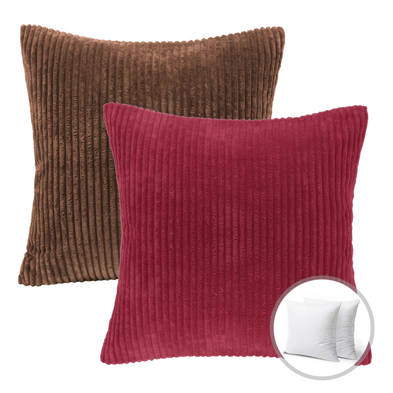 Throw Pillow Cover & Insert, Red/Dark Coffee, 18"H x 18"W