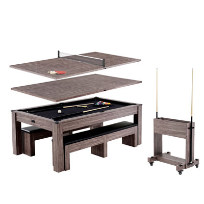 Barrington Billiards Monteray 3-in-1 Combination Table includes 7’ Billiard Table, Table Tennis and Dining Top with Game Accessories & Rolling Storage Caddy