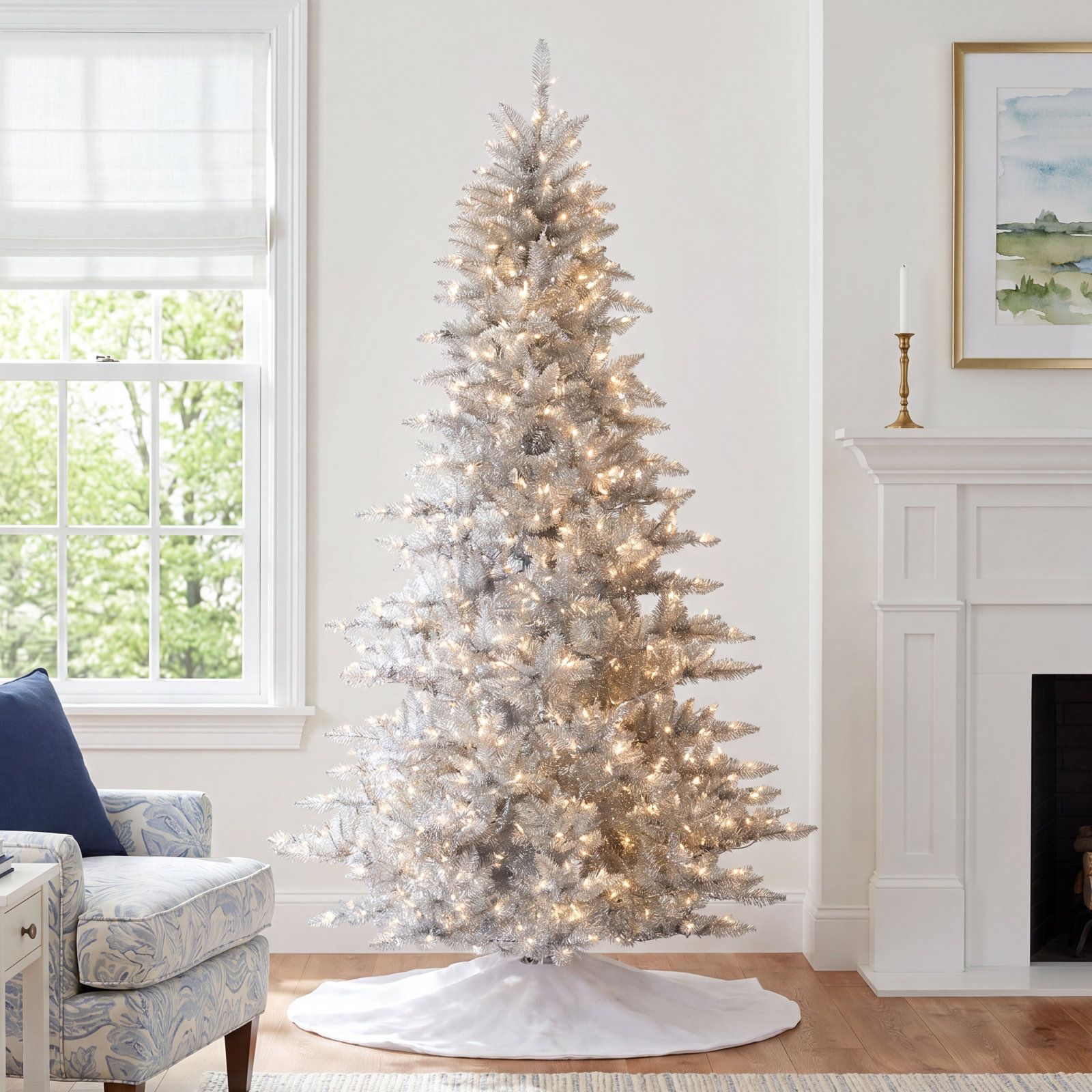 Silver 6.5' Pre-Lit Fir Christmas Tree, 6.5'