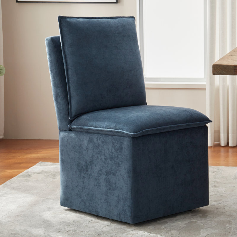 Upholstered Storage Side chair With Casters, Navy