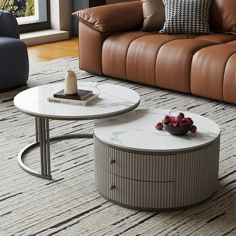 Round stone slab coffee table set, 16.5" H x 27.6" L x 27.6" W
