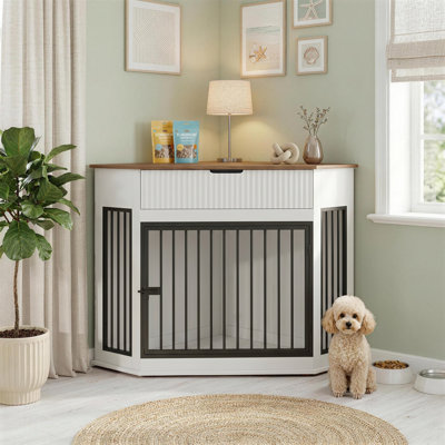 Meuble de coin pour caisse de chien avec tiroir, table de bout en bois pour chenil pour petits et moyens chiens, meuble télé d'intérieur