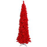 Pencil 6.5' Flocked Red Fir Artificial Christmas Tree with 250 LED Red Lights