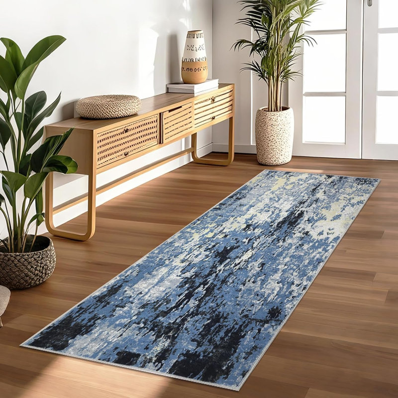 Hallway Runner Rug Non Slip Machine Washable Area Rugs Modern Abstract Bedside Floor Cover Non Shedding Contemporary Carpet for Laundry, Kitchen, Bedroom