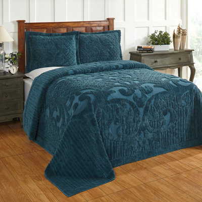 Ashton Chenille Bedspread King Size, 100% Cotton Floral Medallion Coverlet, Traditional Textured Heirloom Bedding, Soft Breathable All-Season Comfort, OEKO-TEX Certified, Machine Washable, Teal