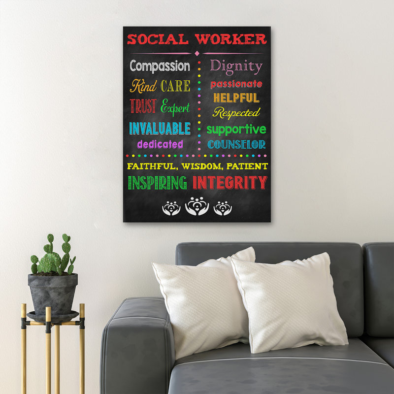 «Precious Words For Social Workers - Compassion, Ki Value N'applique pas», impression sur toile tendue