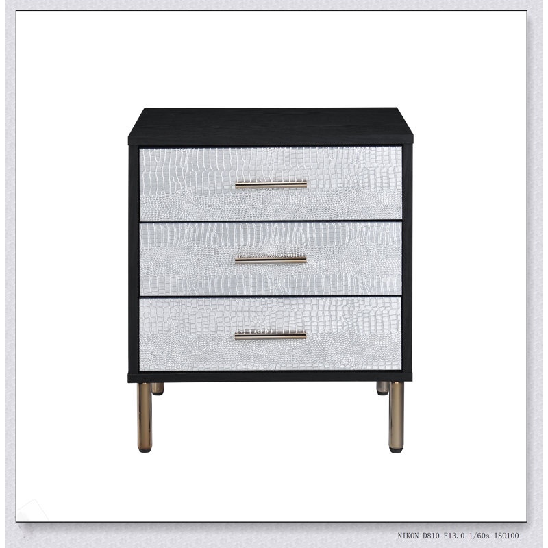 Ensemble de meubles de chambre à coucher glamour 1 pièce 1 table de chevet noire à 3 tiroirs