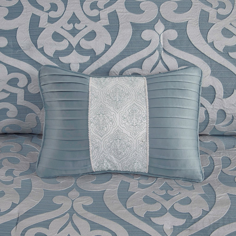 Ensemble d'édredon 8 pièces jacquard turquoise / argent grand, Édredon grand + 7 pièces supplémentaires, Aqua+Silver