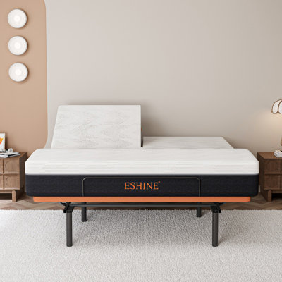 Split Top King Adjustable Bed Frame With 12'' Medium Firm Memory Foam Mattress, Zero Gravity, Massaging, Wireless Remote & App Control, E3000 Sunset Orange