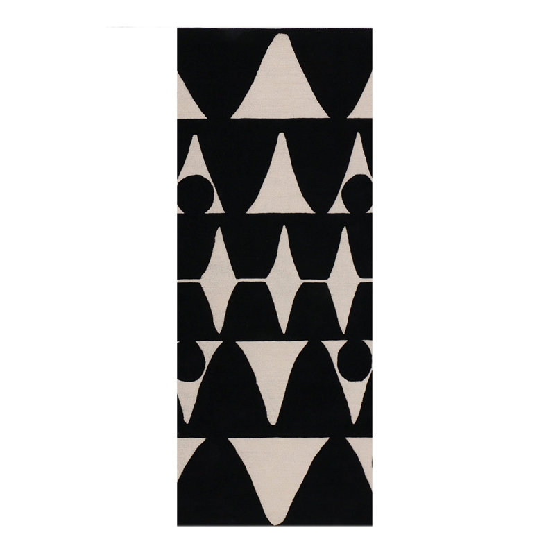 Moroccan Area Rug in Black/Beige, Runner 2'6'' x 12'
