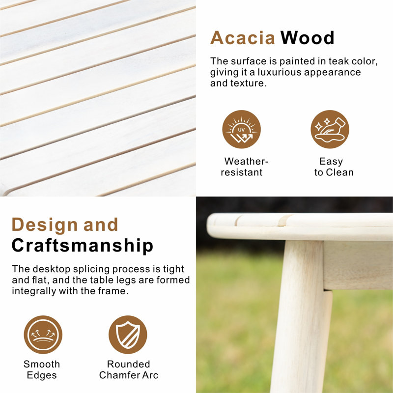 Gyan Round Acacia Solid Wood Outdoor Side Table - 70 cm W 70 cm D