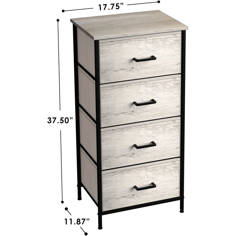 Sorbus 4 Drawers Chest Nightstand with Steel Frame, Wood Top, & Fabric Bins, Beige