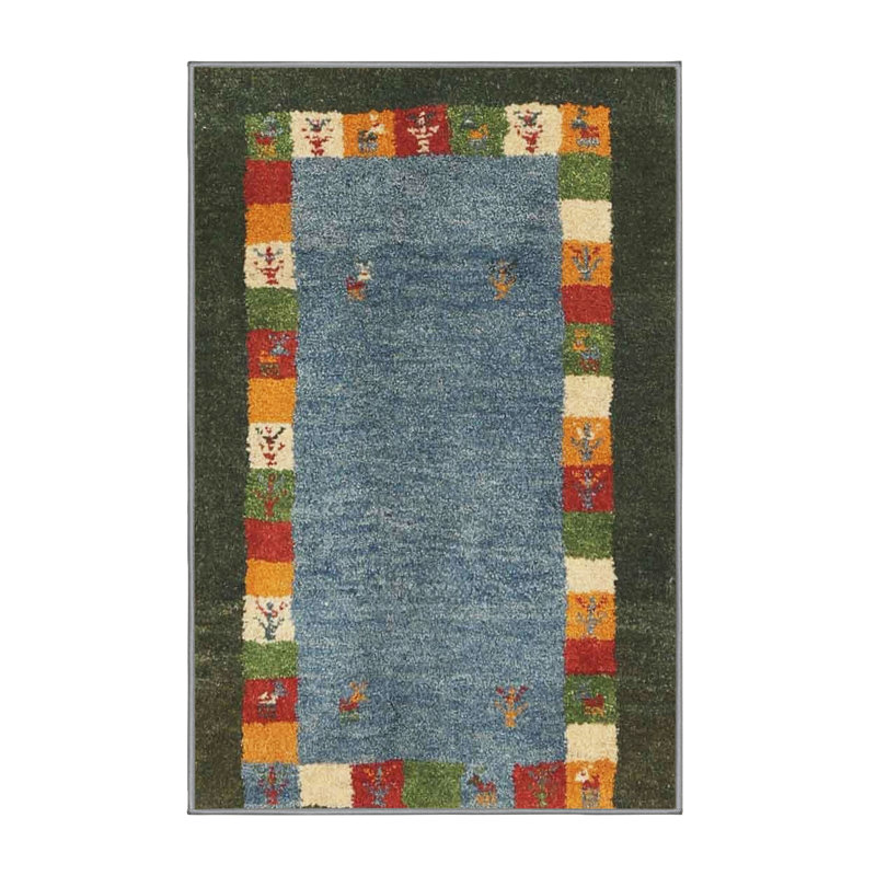 Tapis gris clair/vert clair contemporain, Rectangle 2 pi x 4 pi