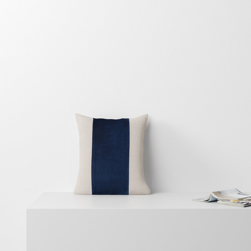 Kat Square Pillow Cover, Polyester/Polyfill, Navy/Ivory, 18" x 18"