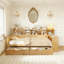 Lit de jour double en bois avec tablettes de rangement, lit multifonctionnel avec lit gigogne simple et bureau-1554009157
