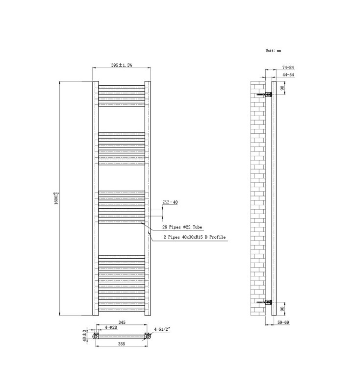 Standard Radiator, 62cm H x 15cm W x 3cm D, White