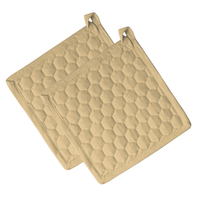 FabStyles Fouta Cotton Potholder & Oven Mitt Set, Beige