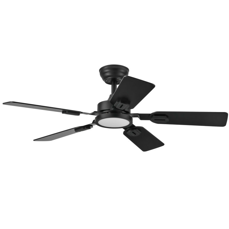 42" 5 - Blade Small Room Ceiling Fan with LED Light in Black, Matte Black/Brown Wood